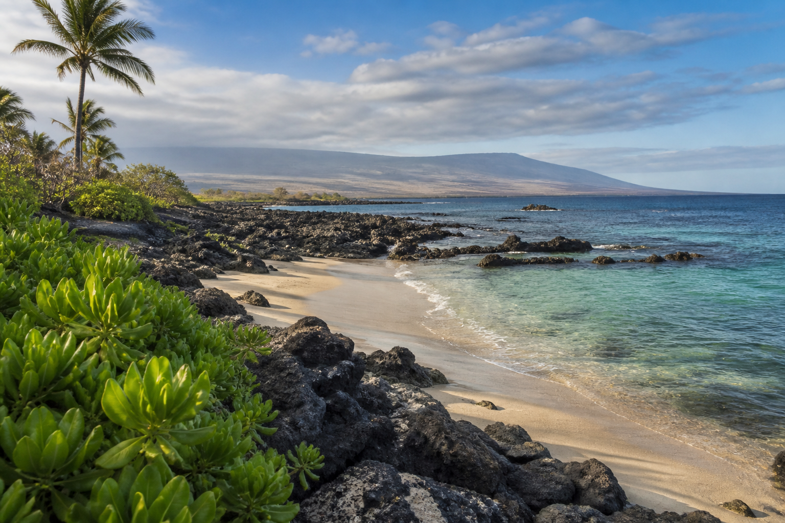 Lava-lined Big Island coast and turquoise water